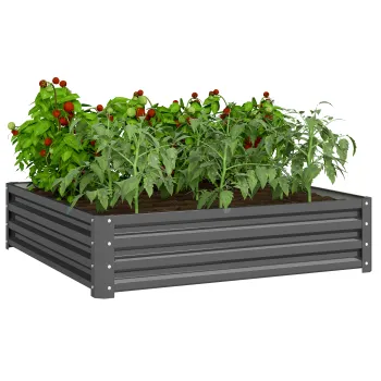 Outsunny Pat de gradina, Ghiveci cu carcasa de otel, Gri deschis, 120 x 120 x 30 cm | Aosom Romania imagine