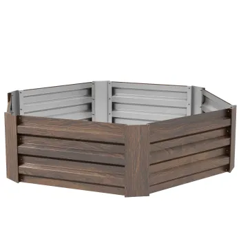 Outsunny Pat de Gradina Hexagonal Inaltat Galvanizat, Cutie de Plantare Exterior cu Margini Siguranta si Baza Deschisa | Aosom Romania imagine