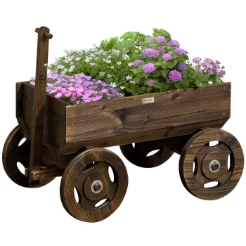 Outsunny Pat de gradina inalt in design de carut din lemn, lac pe baza de vopsea, usor de mutat, rezistent la intemperii, Maro | Aosom Romania imagine