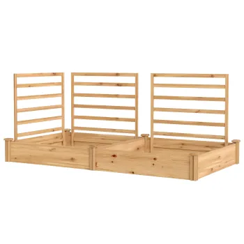 Outsunny Pat de gradina inaltat cu spalier Jardiniere din lemn cu 3 spaliere Perete despartitor Baza deschisa 240 x 125 x 102 cm Lemn natural | Aosom Romania imagine