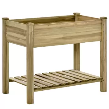 Outsunny Pat de Gradina Inaltat din Lemn cu Polita Inferioara, Jardiniera de Exterior Suport Plante pentru Gradina si Balcon, 91x51x76cm imagine