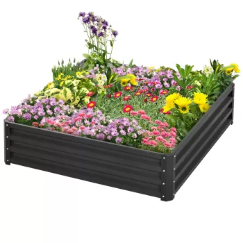Outsunny Pat de Gradina Inaltat Galvanizat de 120X120X30cm, Jardiniera Pat Inaltat cu Cadru din Otel pentru Legume, Flori, Plante si Plante Aromatice, Gri imagine