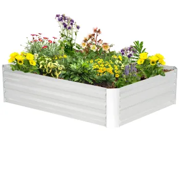 Outsunny Pat de gradina inaltat patrat din otel galvanizat cu protectie impotriva buruienilor 120 x 90 x 30 cm argintiu | Aosom Romania imagine