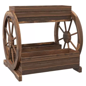 Outsunny Pat de Gradina Inaltat pe 2 Niveluri, Jardiniere Caruta din Lemn cu Orificii de Drenaj, pentru Legume, Flori, Ierburi Aromatice imagine