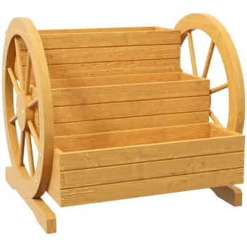 Outsunny Pat de Gradina Inaltat pe 3 Niveluri, Jardiniere Caruta din Lemn cu Orificii de Drenaj, pentru Legume, Flori, Ierburi, din Lemn de Tec imagine