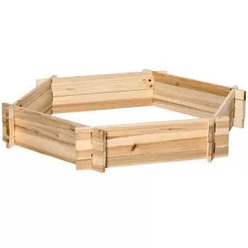 Outsunny Pat de Gradina, Jardiniera de Exterior Hexagonala fara Baza, Montaj fara Suruburi, Lemn de Brad, 100x92x16cm imagine