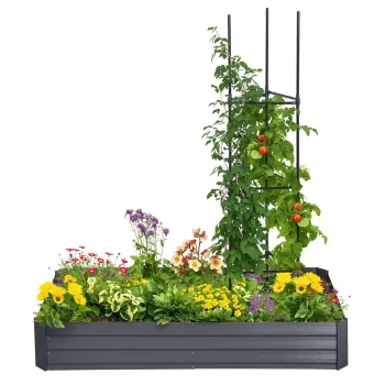Outsunny Pat de gradina jardiniera rectangular din metal cu tuteuri pentru rosii si plante cataratoare 180 x 90 x 29,5 cm | Aosom Romania imagine