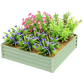 Outsunny Pat de gradina, Jardiniere cu structura de otel, Verde, 120 x 120 x 30 cm | Aosom Romania imagine