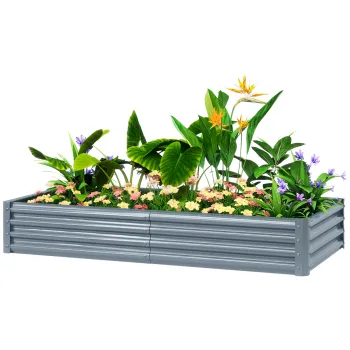 Outsunny Pat de gradina rectangular, pat de gradina ridicat din otel galvanizat, fund deschis, 180 x 90 x 30 cm, argintiu | Aosom Romania imagine