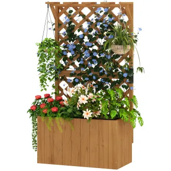 Outsunny Pat de Gradina Ridicat din Lemn cu Spalier si Pergola 64x33x122 cm | Aosom Romania imagine