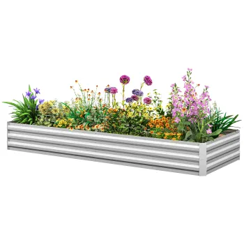 Outsunny Pat de Gradina Ridicat din Metal, Suport pentru Plante, Ierburi si Flori, Argintiu | Aosom Romania imagine