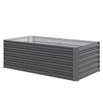 Outsunny Pat de Gradina Ridicat pentru Exterior cu Fund Deschis si Bare de Sustinere, Jardiniera din Otel Galvanizat, pentru Flori, Legume, Balcon sau Gradina, 180x90x57,5 cm, Gri Inchis | Aosom Romania imagine