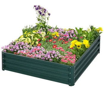 Outsunny Pat de Gradina Suprainaltat Galvanizat Cadru din Otel pentru Cultivare Legume Flori 120x120x30cm Rezistent la Intemperii | Aosom Romania imagine