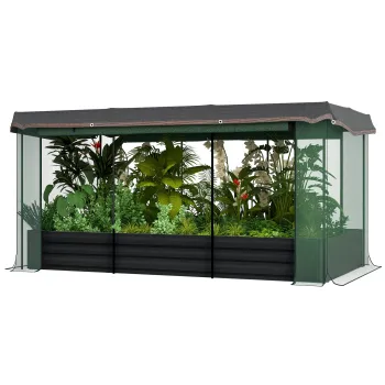 Outsunny Pat inalt cu plasa de protectie pentru pasari si protectie solara, carcasa metalica, 230x110x110 cm, Gri/Verde/Negru | Aosom Romania imagine