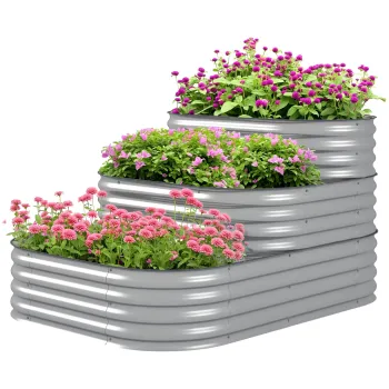 Outsunny Pat inalt cu trepte in aer liber, Cutie de plante pentru flori, 3 trepte, 158 cm x 109 cm x 82 cm, Argintiu | Aosom Romania imagine