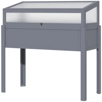 Outsunny Pat inalt din lemn cu sera 2 in 1, Gradina de rosii, Gradina de legume, Pat de plante aromatice, Parcare pentru gradina si terasa din policarbonat, Gri 120 x 54 x 112/122 cm | Aosom Romania imagine