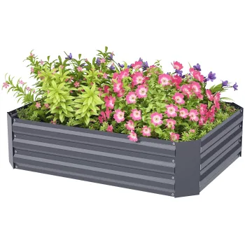 Outsunny Pat inalt din otel galvanizat, Pat de gradina, Cuva pentru plante, Cuva pentru flori, 120 x 90 x 30 cm, Gri inchis | Aosom Romania imagine