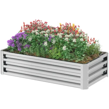 Outsunny Pat inalt Pflanzkasten, rezistent la intemperii, sol deschis, otel galvanizat, 120 cm x 60 cm x 30,5 cm, Argintiu | Aosom Romania imagine