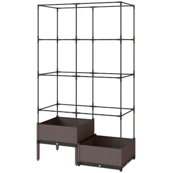 Outsunny Pat inaltat cu cutie de plantare si spalier, orificii de drenaj, ghiveci din plastic 100 x 50 x 174 cm | Aosom Romania imagine