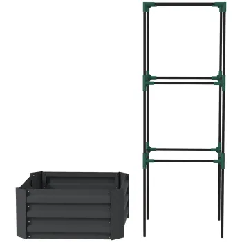 Outsunny Pat inaltat cu spalier cutie de plantare cu suport, fund deschis, rezistent la intemperii, 61 cm x 61 cm x 140 cm, Gri inchis | Aosom Romania imagine