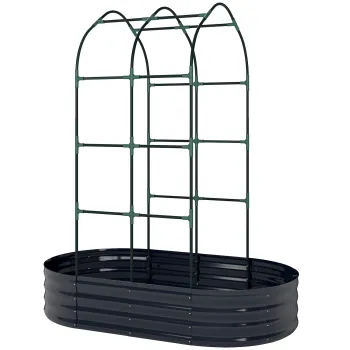 Outsunny Pat inaltat cu spalier, jardiniere metalice cu manusi cutie de gradina 160 x 90 x 180 cm, Gri inchis | Aosom Romania imagine