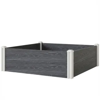 Outsunny Pat Inaltat de Gradina din Vinil, 102x102x33 cm, Kit Modular cu Picioare Interconectabile si Fund Deschis, Jardiniera pentru Flori, Ierburi si Legume, Gri Inchis | Aosom Romania imagine
