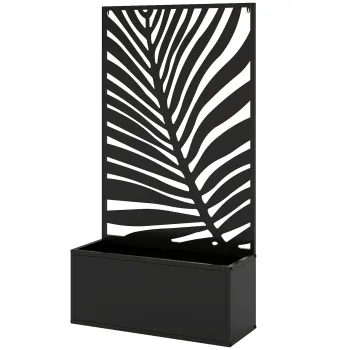 Outsunny pat inaltat jardiniere cu paravan ghiveci metalic, spalier de gradina 61 x 23 x 113 cm | Aosom Romania imagine