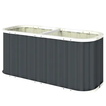 Outsunny Pat inaltat metalic 136 x 53 x 61 cm, adanc, pentru gradina, cu margini de protectie, etichete pentru plante, manusi, fund deschis | Aosom Romania imagine