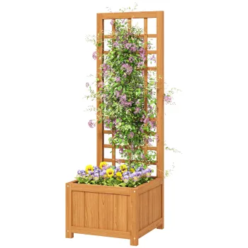 Outsunny Pat Inaltat pentru Gradina cu Grilaj si Orificiu de Drenaj, 40x40x120 cm, Maro Deschis | Aosom Romania imagine