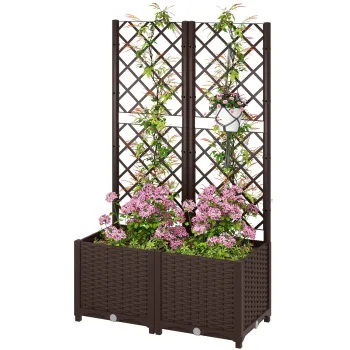 Outsunny Pat Inaltat pentru Gradina cu Spalier si 6 Orificii de Drenaj, 80x40x135 cm, Maro | Aosom Romania imagine