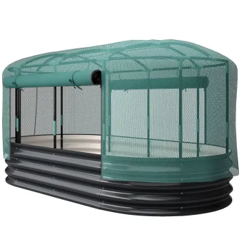 Outsunny Pat patrat pentru gradina cu cusca de protectie, jardiniere ridicata din otel galvanizat, 180 x 90 x 93 cm, gri si verde | Aosom Romania imagine