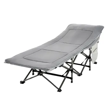 Outsunny Pat pentru Camping Pliabil cu Buzunare de Depozitare si Geanta de transport, Pat pentru Camping Capitonat si Inaltat, 188x64.5x53 cm, Gri imagine