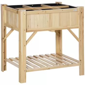 Outsunny Pat pentru Gradina de Legume Inaltat cu 6 Compartimente, Jardiniera de Exterior Suport Plante din Lemn de Brad, 78.5x58x81cm imagine