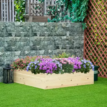 Outsunny Pat pentru Gradina de Legume Inaltat din Lemn, Jardiniera de Gradina pentru  Plante, Legume si Ierburi Aromatice, 117x117x30cm imagine