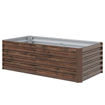 Outsunny Pat pentru Gradina Ridicat cu Fund Deschis si Bare de Suport, Ghiveci din Otel Zincat pentru Flori si Legume, pentru Balcon sau Gradina, 180x90x57,5 cm, Maro Inchis | Aosom Romania imagine