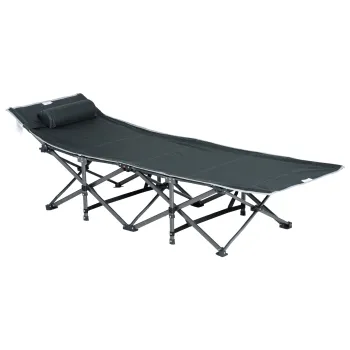 Outsunny Pat Pliabil cu Buzunare de Depozitare si Geanta pentru Transport, Pat de Camping Capitonat si Inaltat, 188x64.5x53 cm, Gri imagine