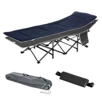 Outsunny Pat pliabil de camping pentru adulti, pat pliabil cu saltea, perna si husa de transport, 188x64.5x53cm, albastru imagine