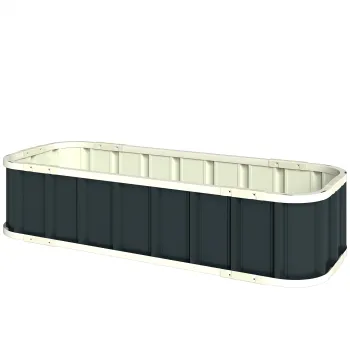 Outsunny Pat Ridicat de Gradina pentru Exterior cu Baza Deschisa, Manusi, Margini Pliate, Ghiveci in Otel Galvanizat pentru Plante, Flori, Legume Balcon Gradina, 136x52x31 cm, Gri Inchis | Aosom Romania imagine