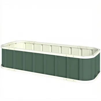 Outsunny Pat ridicat din otel, recipient de plantare cu incuietori click, margine pliata 136 x 52 x 31 cm Verde deschis | Aosom Romania imagine
