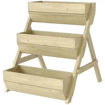 Outsunny Pat vertical cu 3 etaje din lemn, jardiniere 3 compartimente cu orificii de scurgere Verde | Aosom Romania imagine