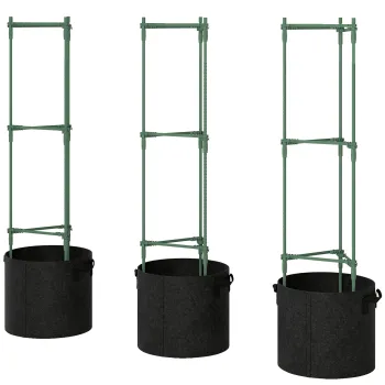 Outsunny Patura inaltata cu suport pentru cataratori saci 83,7 litri set de 3 jardiniere triunghiulare suport rosii 35 x 35 x 120 cm | Aosom Romania imagine