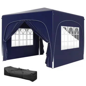 Outsunny Pavilion 3 x 3 m, cort pliabil pentru gradina cu pereti laterali si geanta de transport, UPF50+, reglabil in inaltime, nisip | Aosom Romania imagine