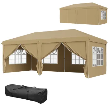 Outsunny Pavilion barnum pliant pop-up impermeabil 6 x 3 x 2,7 m 4 pereti laterali detasabili 4 ferestre husa de transport kaki | Aosom Romania imagine