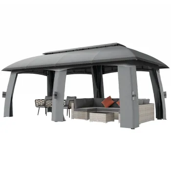 Outsunny Pavilion, Cort de petreceri, cu plase anti-insecte, plafon rezistent la vant, pentru pana la 15 persoane, gri inchis, 3 x 6 x 3 m | Aosom Romania imagine