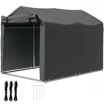 Outsunny Pavilion Cort pentru Masina cu Intrare Rulabila, Corzi si Tarusi, 220x157x165 cm, Gri Inchis | Aosom Romania imagine