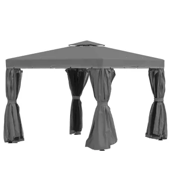 Outsunny Pavilion de gradina 2,96 x 2,96 m, cort cu dublu acoperis, cort pentru petreceri, 4 parti laterale, plasa de tantari, rezistent la intemperii, aluminiu/poliester, gri inchis | Aosom Romania imagine