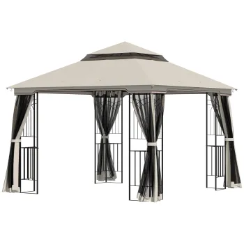 Outsunny Pavilion de gradina cu acoperis dublu, cort pentru petreceri, cu 4 x pereti laterali, Metal+Poliester, Bej, 2,99 x 2,99 x 2,74 m | Aosom Romania imagine
