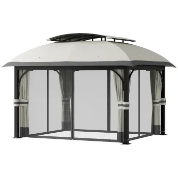 Outsunny Pavilion de Gradina cu Perdele, Plasa, Acoperis Ventilat si Cadru Metalic Galvanizat, 395x330x294 cm, Gri | Aosom Romania imagine