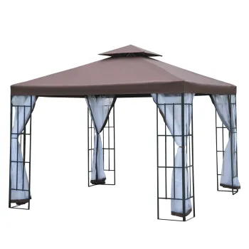 Outsunny Pavilion de gradina cu plasa antimuste si pereti laterali, cort pentru petreceri cu acoperis dublu, cort de gradina 2,97x2,97m | Aosom Romania imagine