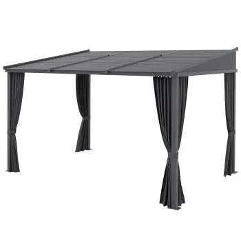 Outsunny Pavilion de gradina, pergola, cu acoperis glisant, draperii, cadru din aluminiu, gri inchis, 3,65 x 2,55 x 2,05 m | Aosom Romania imagine